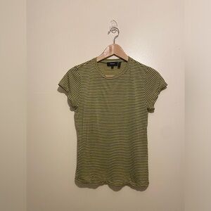 Theory Green and Black Striped Short Sleeve Top. Size P